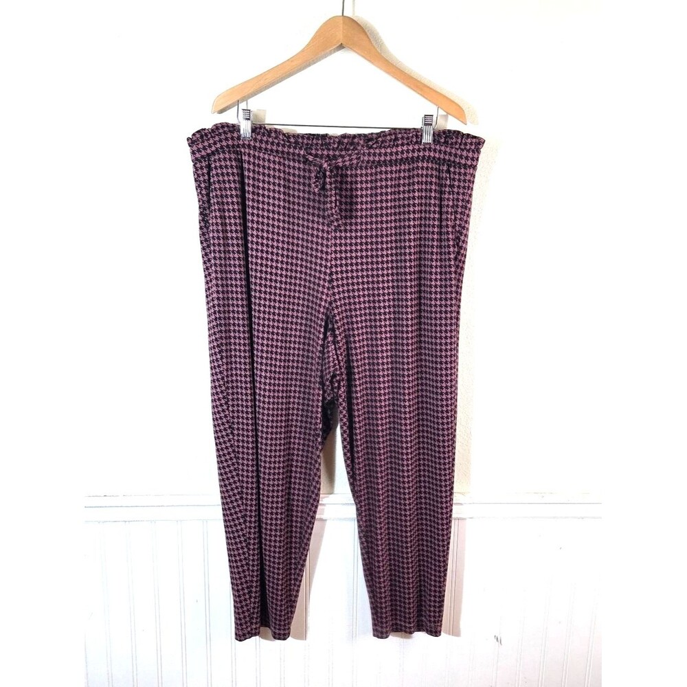 Torrid Womens Size 2 Pink Black Houndstooth Pants Pull On Stretch Plus Size